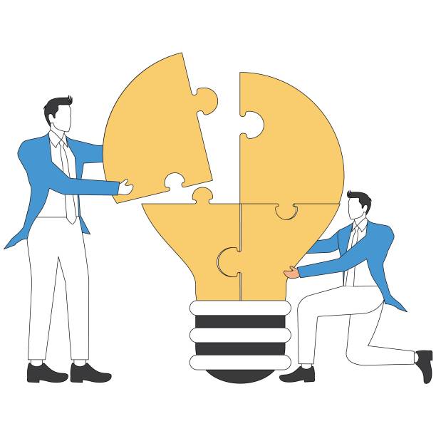 istock Jigsaw puzzle light bulb, Business people with jigsaw puzzle , Concept business vector illustration. 2153345034