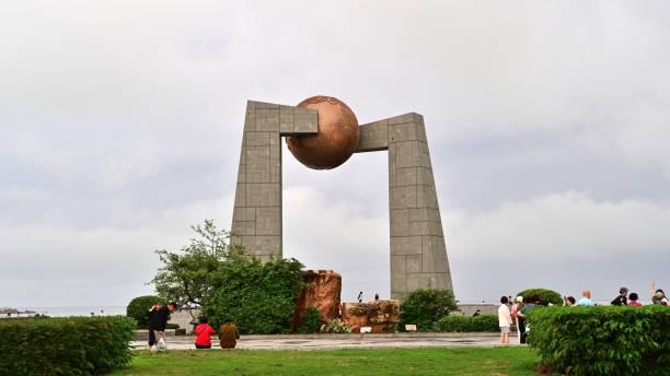Queens, NY - July 21, 2024: Globe sculpture statue in Corona Flushing Meadow's park's World's Fair site in New York City.