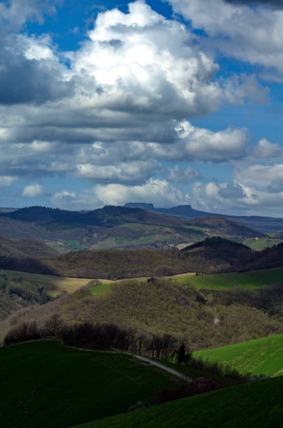 istock hilly landscape of Montefeltro against cloudy sky 2153356462