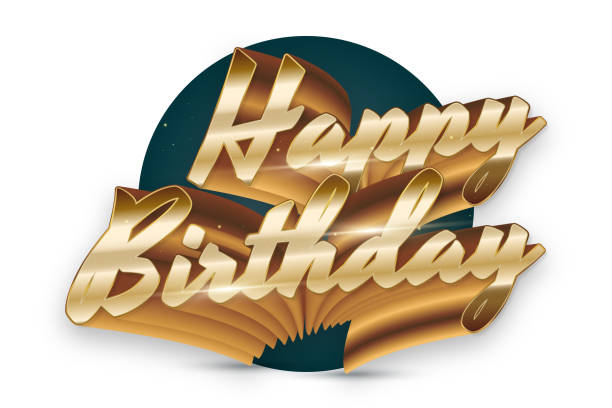 3D Gold Happy Birthday Lettering Isolated on White Background