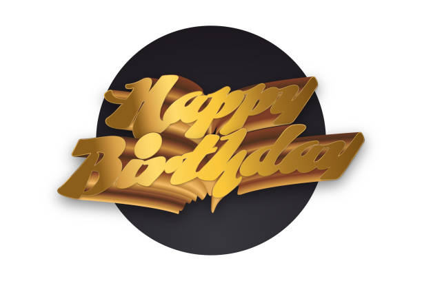 3D Gold Happy Birthday Lettering Isolated on White Background