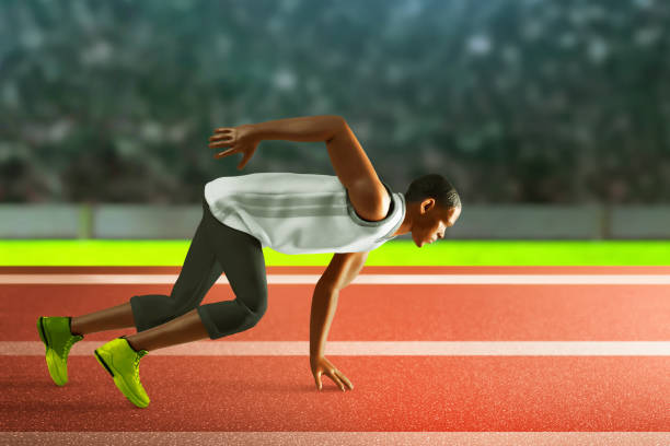 group athletes sprinters finish running at stadium