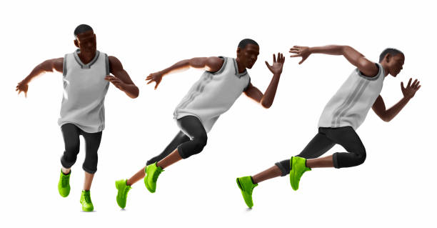 istock Set of young man running isolated on white background, 3d illustration 2153357142