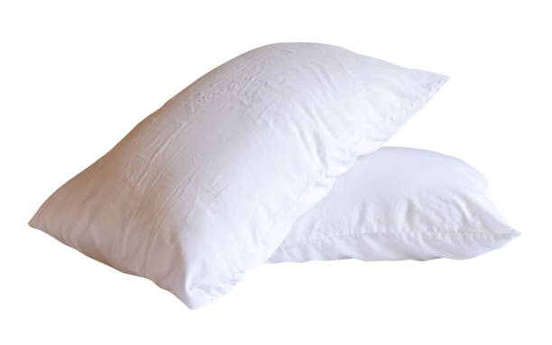 istock Side view of white pillows with case in stack isolated on white backgroud with clipping path. 2153362389