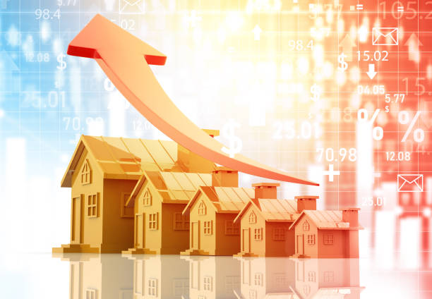 istock Real estate growth graph chart. House with red arrow graph 2153363748