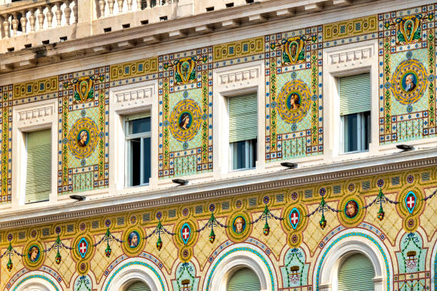Details of the tileworks of the Palazzo della Luogotenenza austriaca, Trieste, Italy