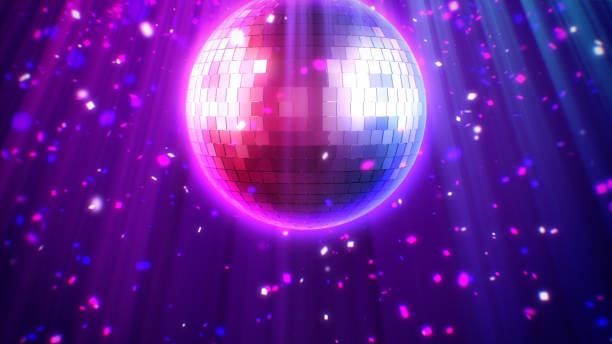 istock Disco ball with shiny light for music or night party 80s style background 2153368490
