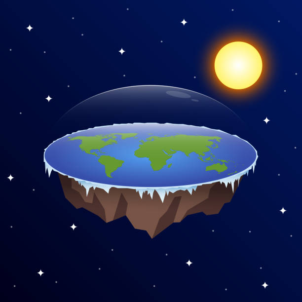 Flat Earth Flat Earth concept illustration. Ancient cosmology model and modern pseudoscientific conspiracy theory. flat earth planet stock illustrations