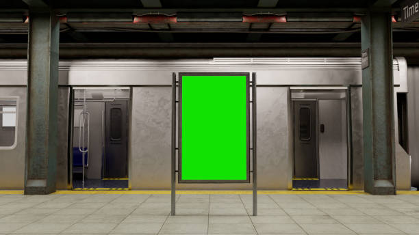istock Empty billboard with a green screen for advertising on a subway station. 3D illustraton 2153373798
