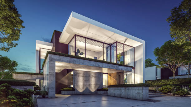 istock 3d rendering of modern house in luxurious style in night 2153374161