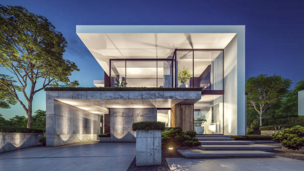 istock 3d rendering of modern house in luxurious style in night 2153374162