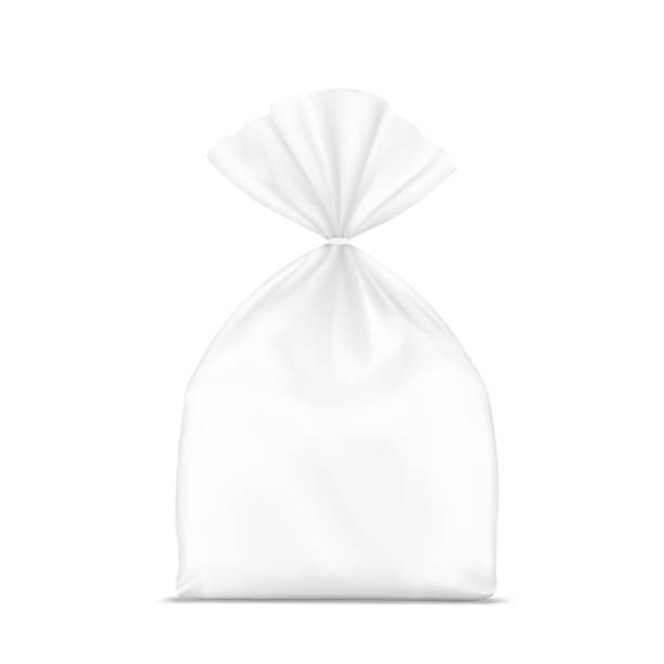 Bag mockup with clip band. Vector illustration isolated on white background. Mockup will make the presentation look as realistic as possible. EPS10. bread bag white background stock illustrations