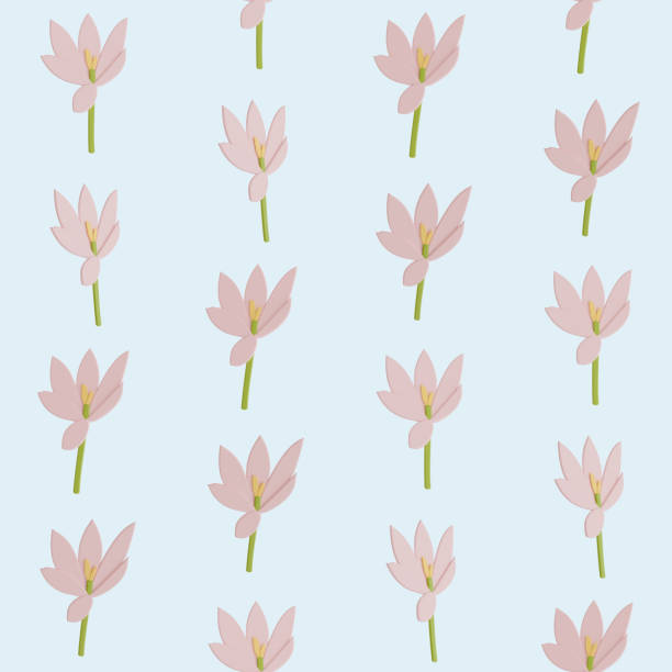 A seamless pattern of crocus on a blue background in a Smooth shape floral concept,3D illustration