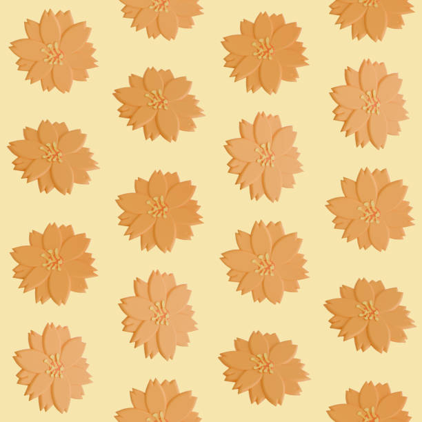 A seamless pattern of orange cosmos on a cream background in a Smooth shape floral concept,3D illustration