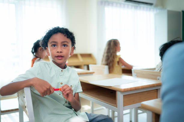 istock Teacher and students, Learn and study in a classroom of school where youngsters sit and listen attentively. 2153382901