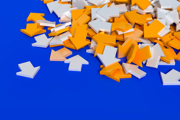 istock White and Yellow Arrows Stacked on a Blue Background. 3d Rendering 2153386675