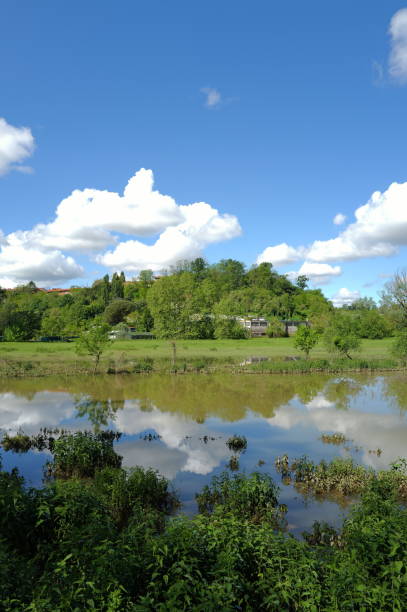 Panorama of the Dordogne River loop near La Roque-Gageac from the viewing platform in the garden of Marqueyssac in the region Perigord, France