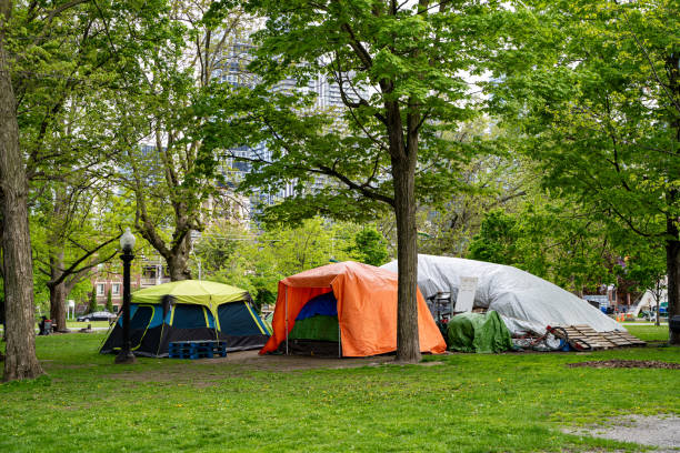 istock Homeless tents in the park. 2153390550
