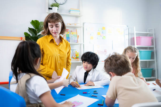 istock Teacher and students, Learn and study in a classroom of school where youngsters sit and listen attentively. 2153393334