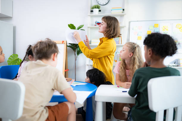 istock Teacher and students, Learn and study in a classroom of school where youngsters sit and listen attentively. 2153393369