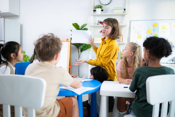 istock Teacher and students, Learn and study in a classroom of school where youngsters sit and listen attentively. 2153393371