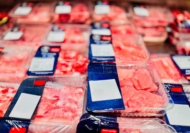 istock Prepacked Pork Meat on the shelf 2153395747