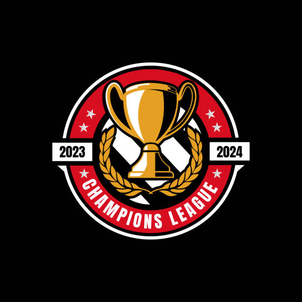 Trophy champions design template Champion sports league emblem badge graphic with trophy vector you win graphic stock illustrations