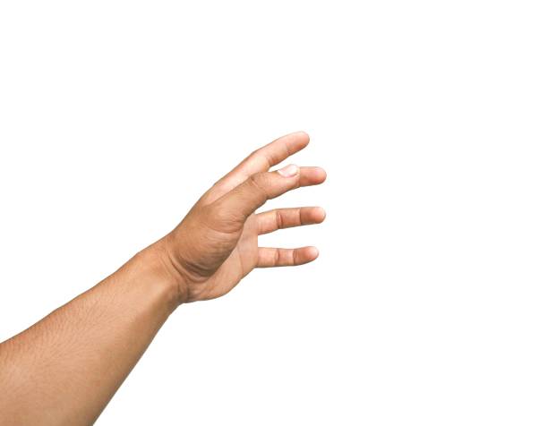 istock A man's hand raised his hand, gesturing like I was about to grab something.  Or about to help isolated on white background. 2153408168