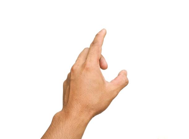 istock Men's hands making gestures like  I'm pointing at something.  or touch the phone screen  Isolated on white background. 2153408176