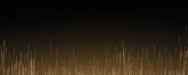 istock Abstract vertical lines of gold, white, red, purple, green light glow on a transparent background. Garlands hang vertically, falling confetti lights, bokeh, sparkles. Christmas magical background. 2153409410