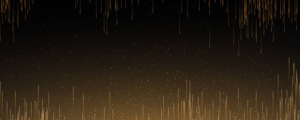istock Abstract vertical lines of gold, white, red, purple, green light glow on a transparent background. Garlands hang vertically, falling confetti lights, bokeh, sparkles. Christmas magical background. 2153409470