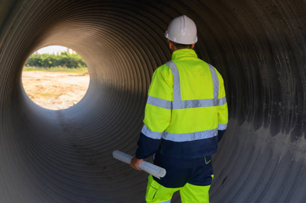 istock Smart engineer with safety suit holding walkie-talkie inspecting large power system pipeline. 2153411271