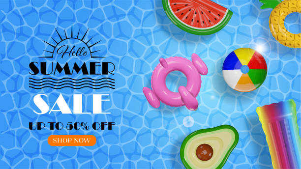 istock summer sale banner with inflatables floating on swimming pool water 2153411548