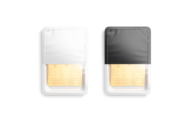 Blank black and white transparent cheese pack mockup, top view