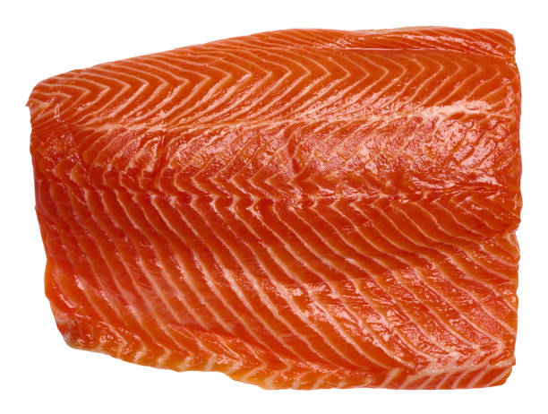 istock Raw trout fillet on isolated background, top view 2153421099