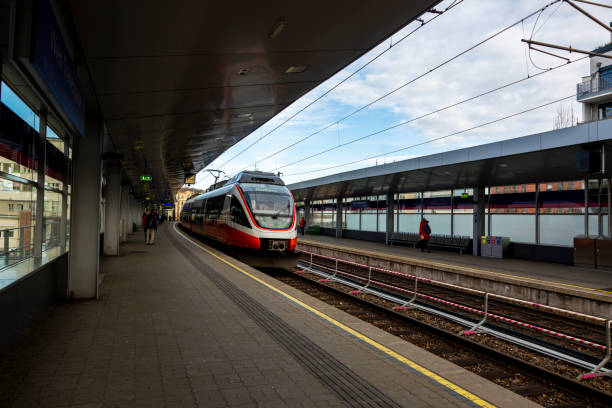 Vienna, Austria - February 14, 2023: Handelskai Railway Station in Vienna