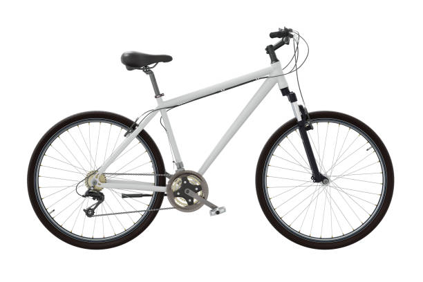 White bicycle, side view. Black leather saddle and handles. Isolated on white background, 3D illustration