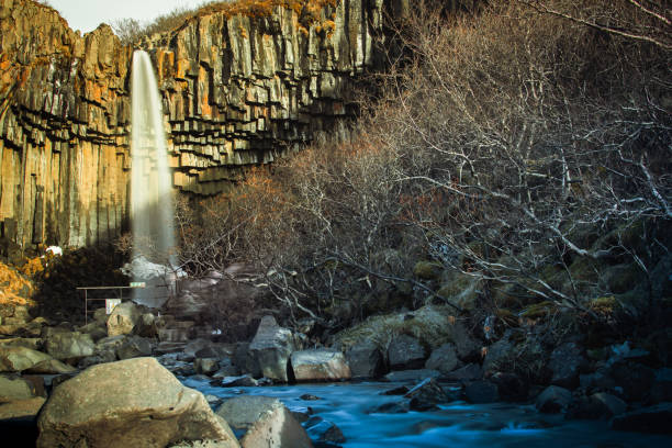 Svartifoss unique waterfall with silky water in South-Iceland. Situated in Skaftafell. VatnajÃ¶kull National par. Popular travel destination