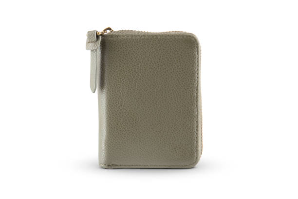 istock Men wallet green leather zipper pouch isolated on white background 2153432860