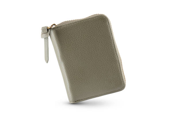 istock Men wallet green leather zipper pouch isolated on white background 2153432883