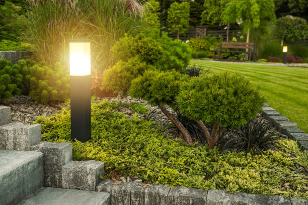 istock Garden With LED Lamp Post and Tree. Backyard Illumiination. 2153435215