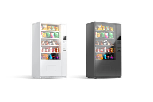 istock Blank black and white vending machine snacks and drinks mockup 2153439786