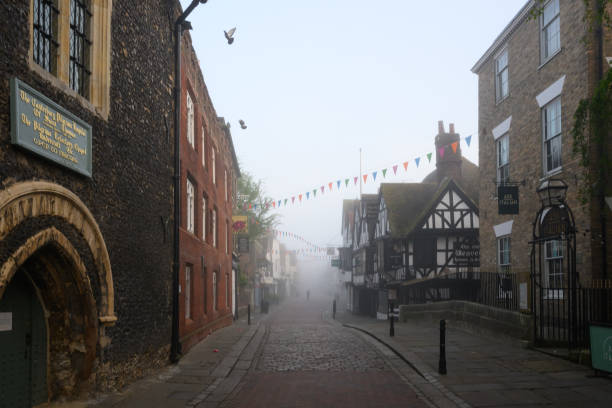 Canterbury, Kent, England- May 4, 2024: Quiet Canterbury streets before sunrise.