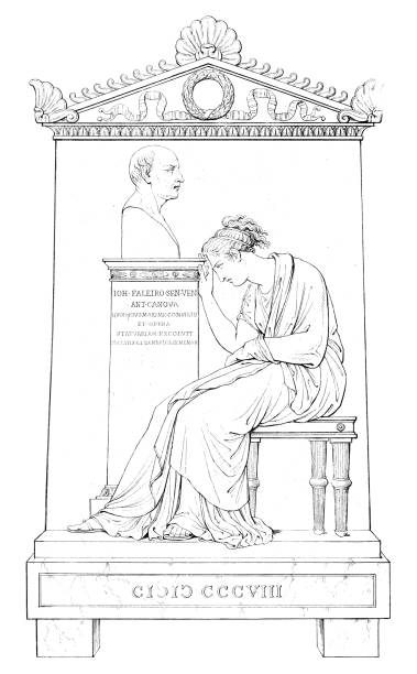 Funerary Stele of Giovanni Falier, monument by Antonio Canova (circa 19th century). Vintage etching circa 19th century. Falier was a Venetian senator and credited with helping to launch Canova’s career.