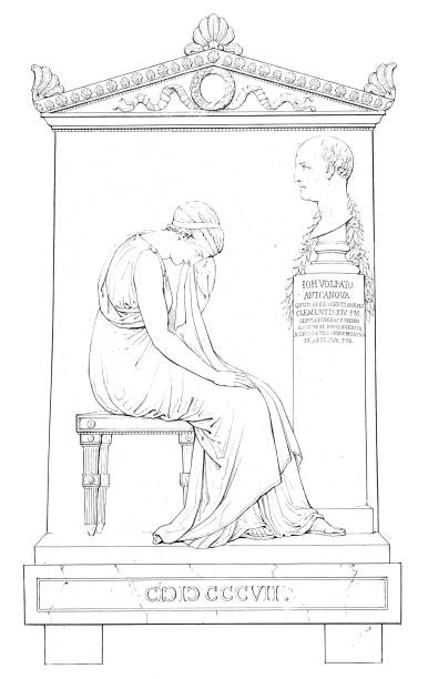 Funerary Stele of Giovanni Volpato, monument by Antonio Canova (circa 19th century). Vintage etching circa 19th century.