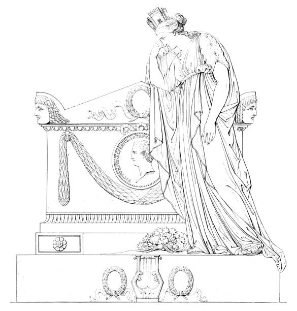 Tomb of Vittorio Alfieri, monument by Antonio Canova (circa 19th century). Vintage etching circa 19th century.