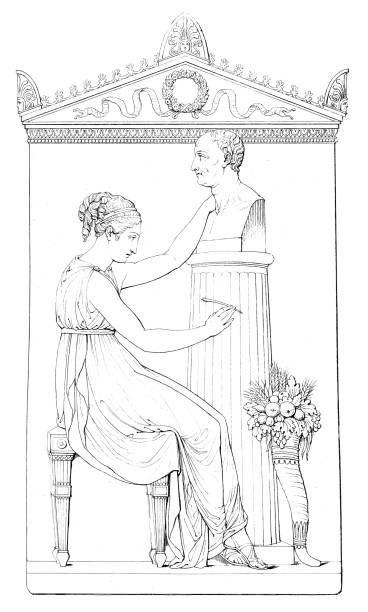 Funerary Stele of Count Ottavio Trento, monument by Antonio Canova (circa 19th century). Vintage etching circa 19th century.