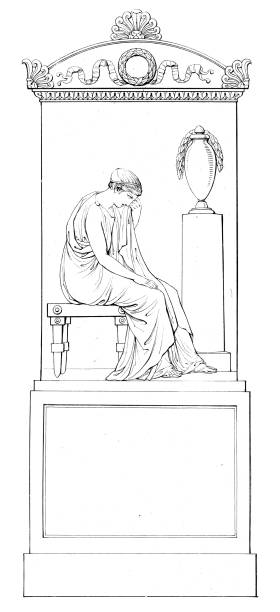 Funerary Stele of Faustino Tadini, monument by Antonio Canova (circa 19th century). Vintage etching circa 19th century. He was the son of Count Luigi Tadini. This was also one of the last pieces made by Canova.
