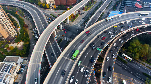 istock Aerial view at Nanpu bridge highway junction in Shanghai 2153448392