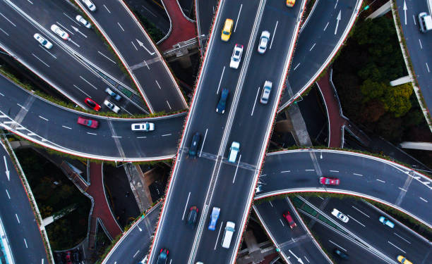 istock Aerial view at Nanpu bridge highway junction in Shanghai 2153448420